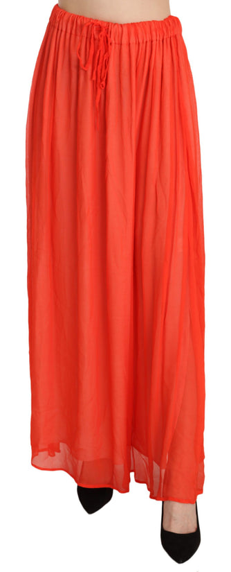 Elegant Orange Pleated Maxi Skirt