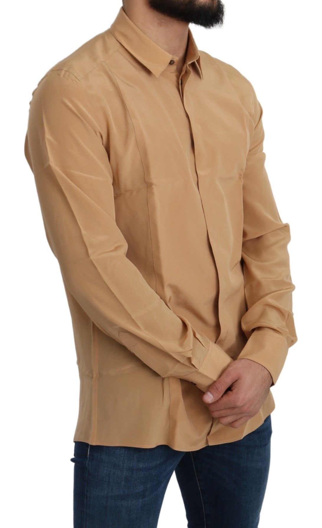 Elegant Yellow Silk Men's Formal Shirt