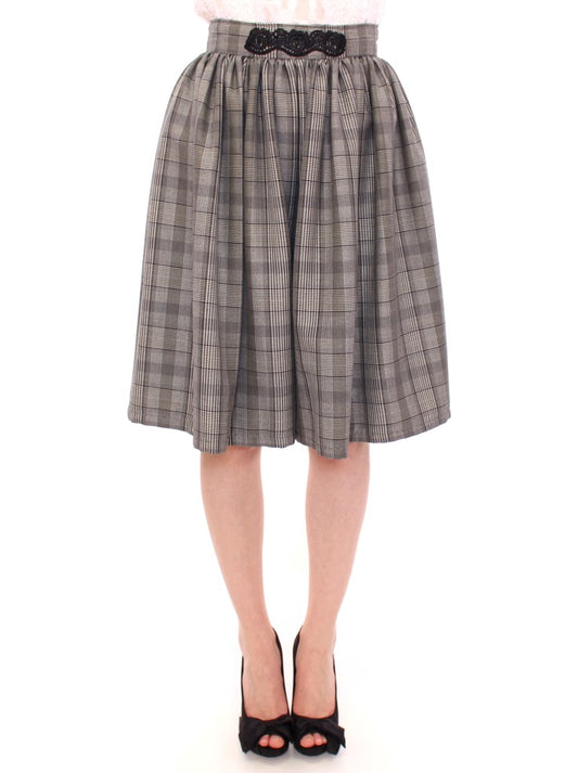 Elegant Gray Checkered Wool Shorts Skirt