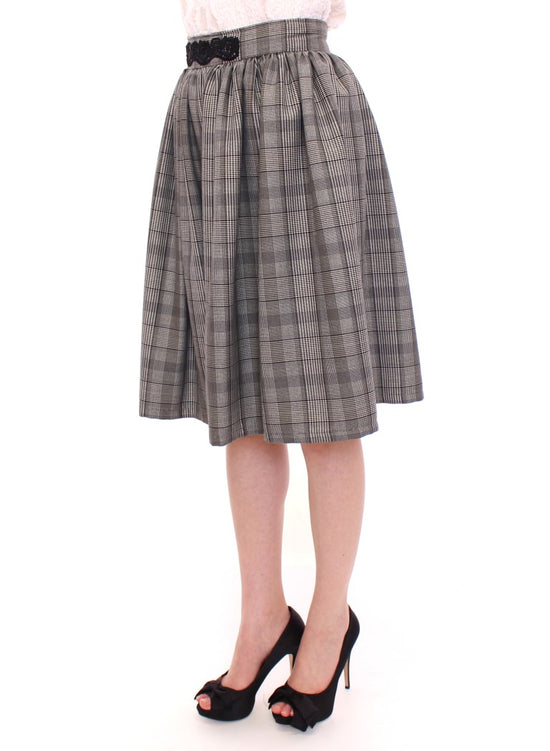 Elegant Gray Checkered Wool Shorts Skirt