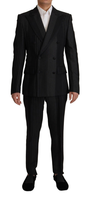 Elegant Black Striped Slim Fit Two-Piece Suit