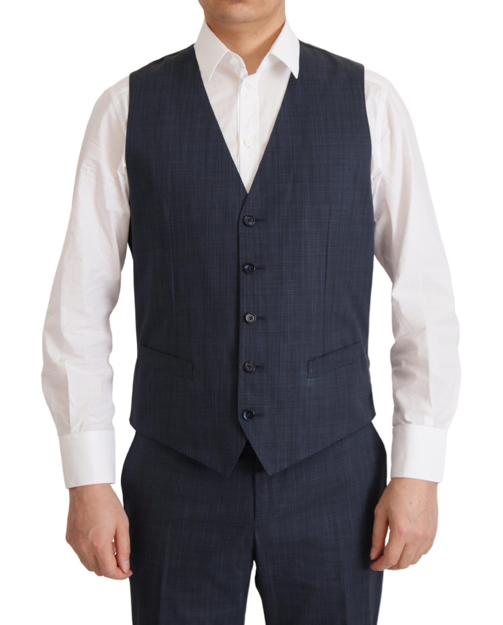 Elegant Dark Blue Cotton Three Piece Martini Suit