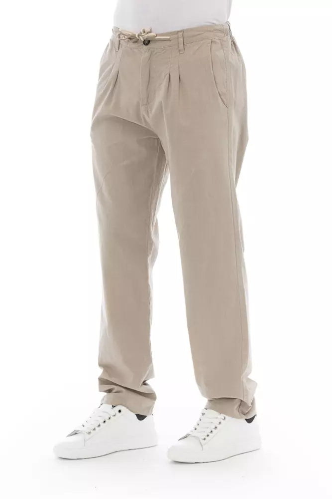 Beige Cotton Men Chino