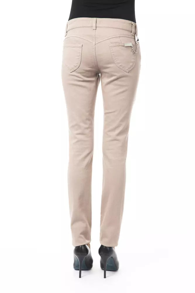 Beige Cotton Women Slim Pant