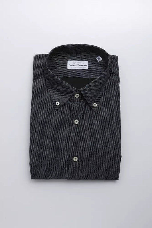 "Black Cotton Men Shirt with Button-Down Elegance"