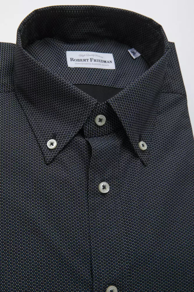 "Black Cotton Men Shirt with Button-Down Elegance"