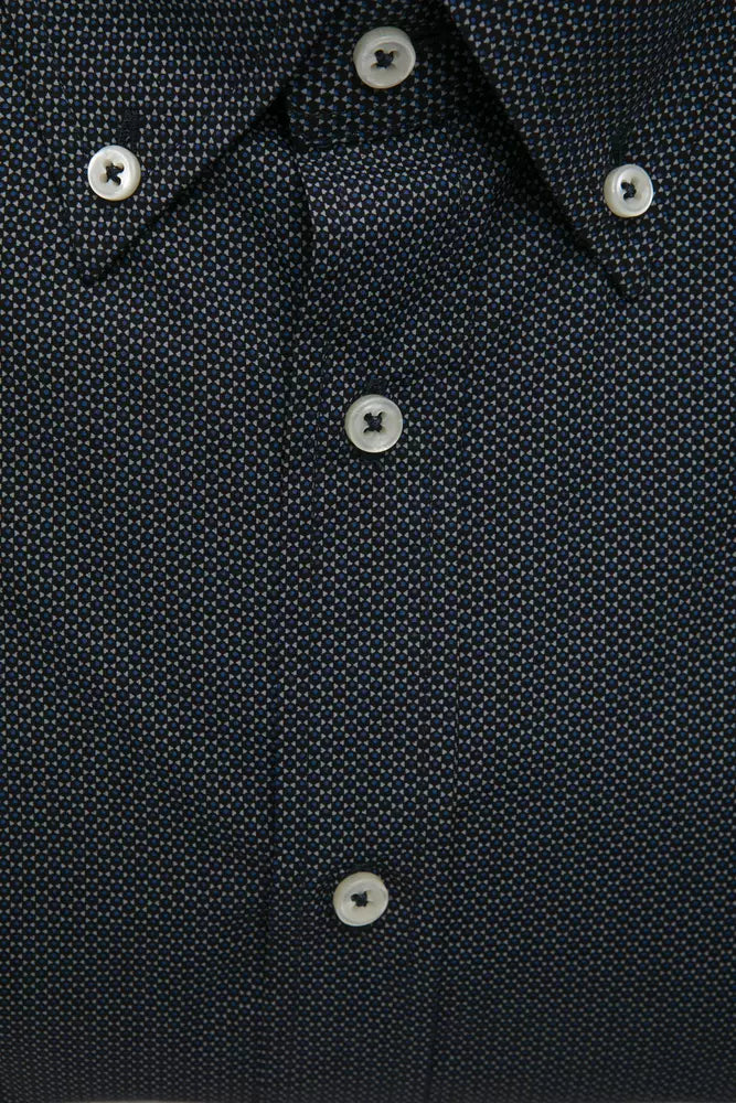 "Black Cotton Men Shirt with Button-Down Elegance"