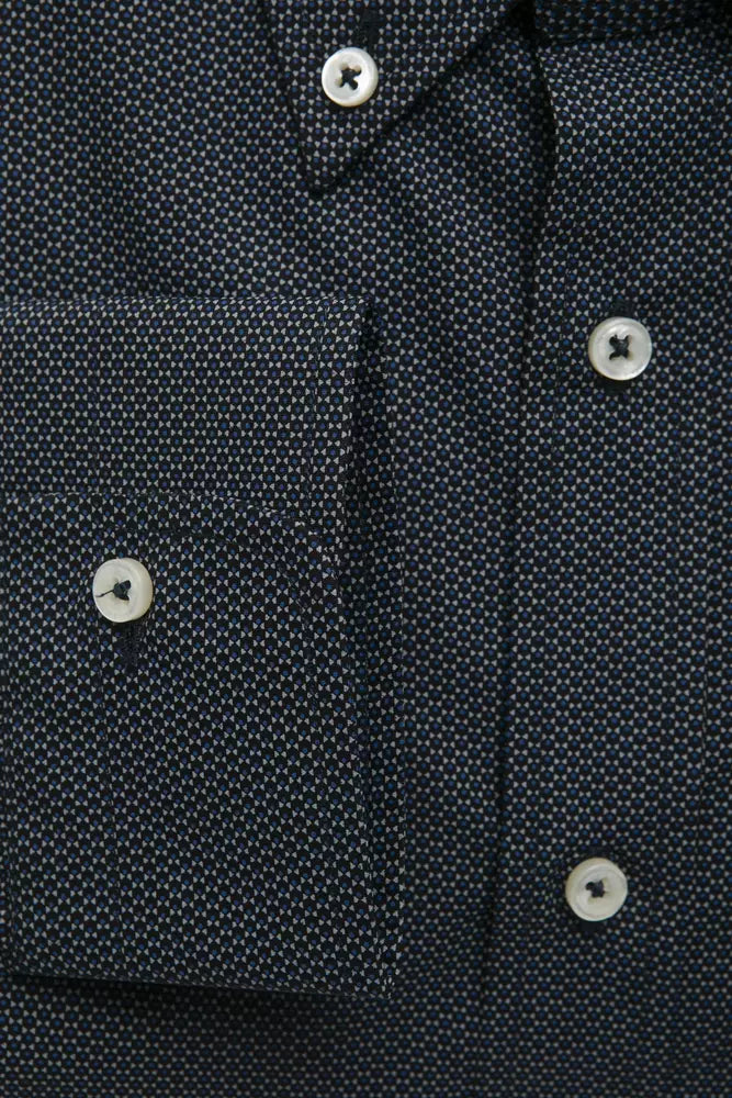 "Black Cotton Men Shirt with Button-Down Elegance"