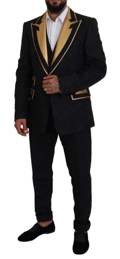 Elegant Black & Gold Slim Fit 3 Piece Suit