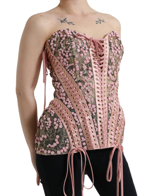 Silken Nylon Bustier Corset Top in Pink