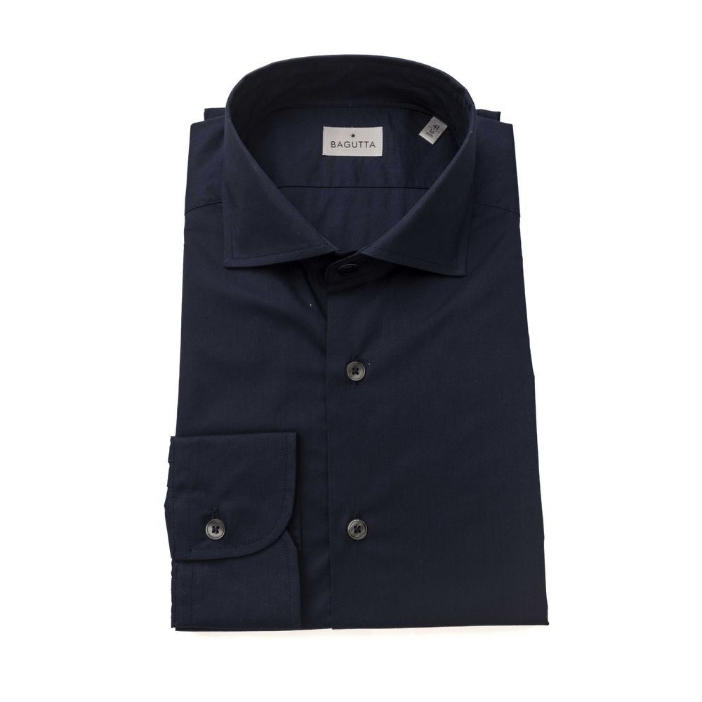 Blue Cotton Men Shirt with French Collar