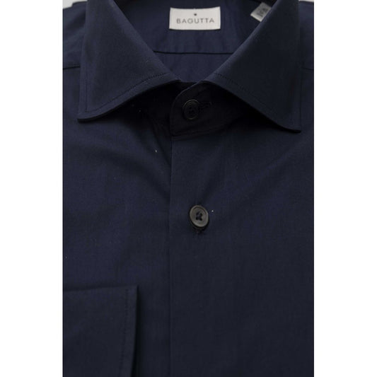 Blue Cotton Men Shirt with French Collar