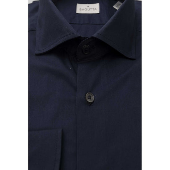 Blue Cotton Men Shirt with French Collar