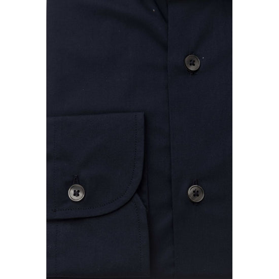 Blue Cotton Men Shirt with French Collar