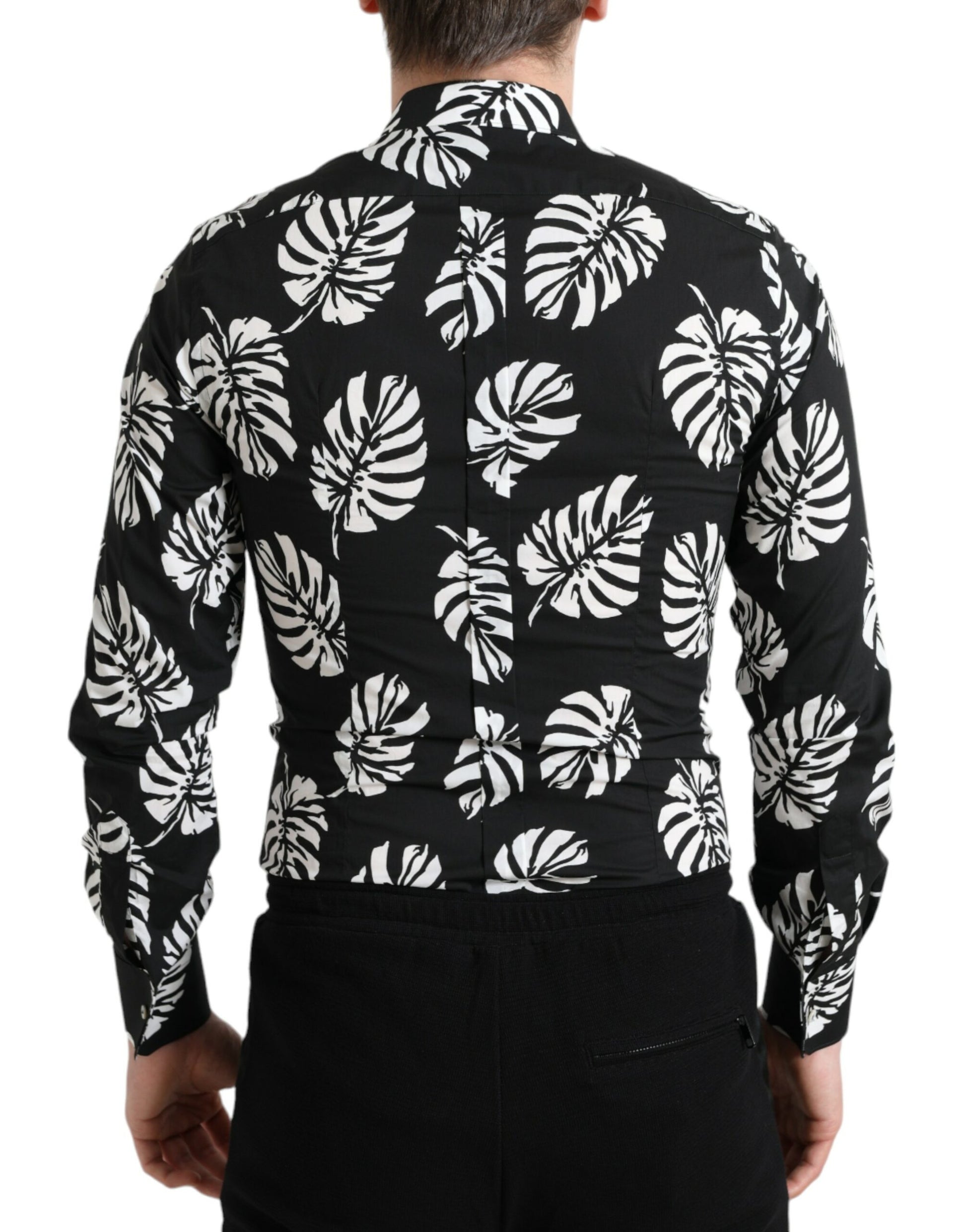 Elegant Leaf Print Slim Fit Dress Shirt