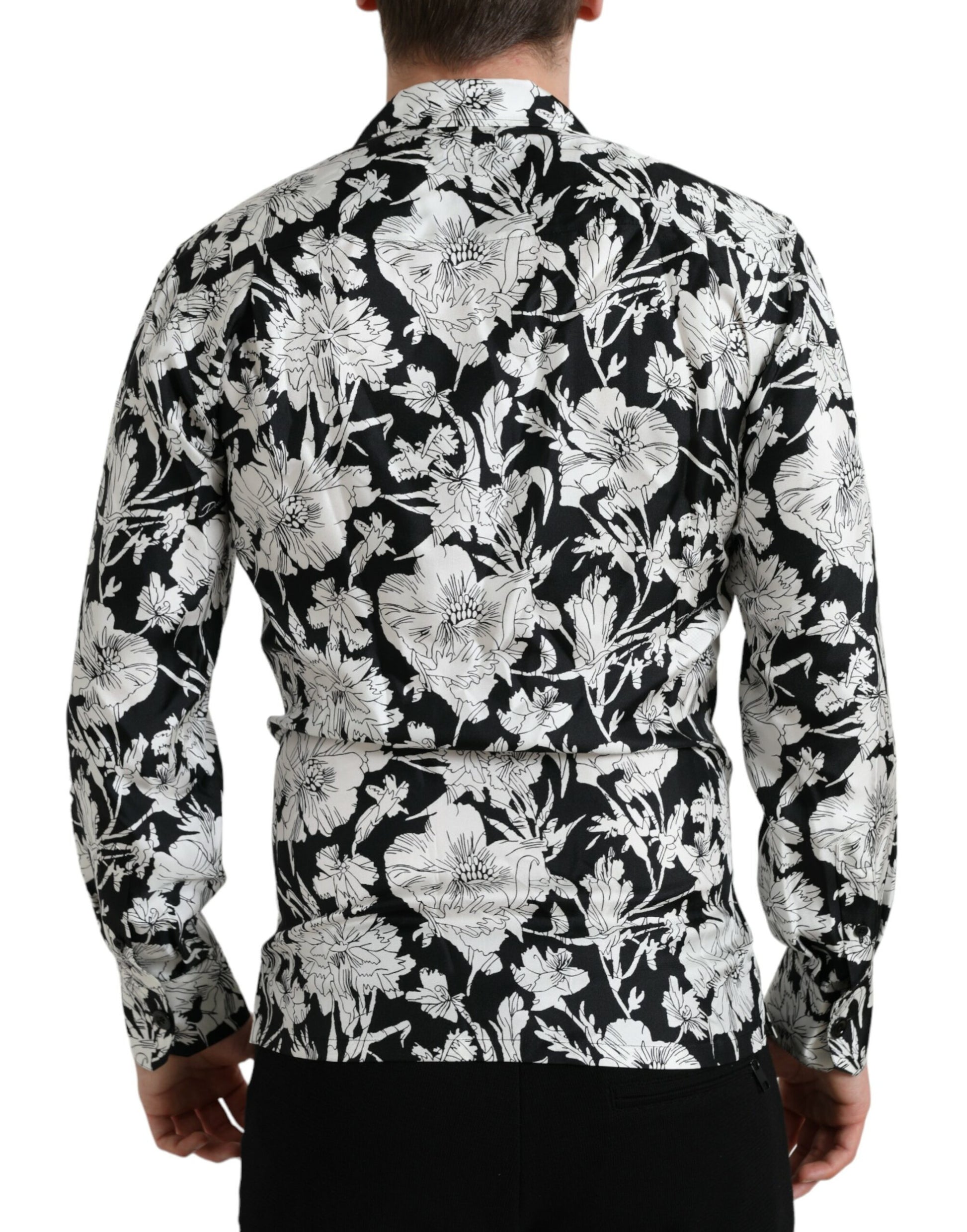 Black White Floral Button Down Casual Shirt