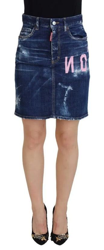 Blue Icon High Waist Denim Mini Boston Jean Skirt