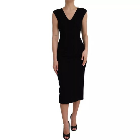 Black Viscose Sleeveless Bodycon Midi Dress