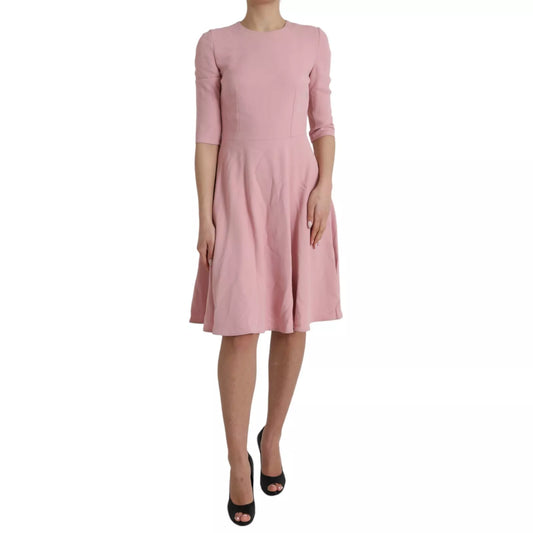 Pink A-line Flare Viscose Short Sleeves Dress