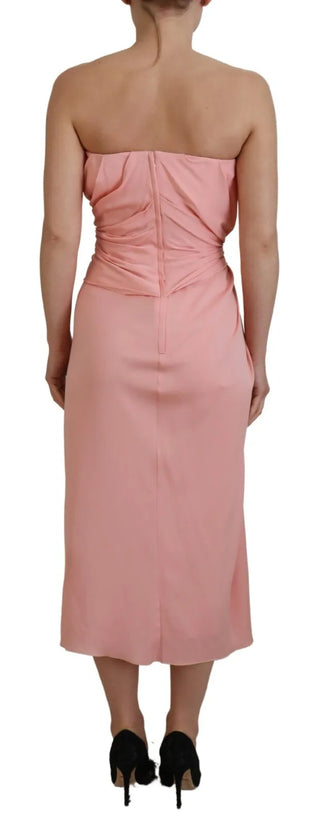 Pink Silk Stretch Strapless Sheath Midi Dress