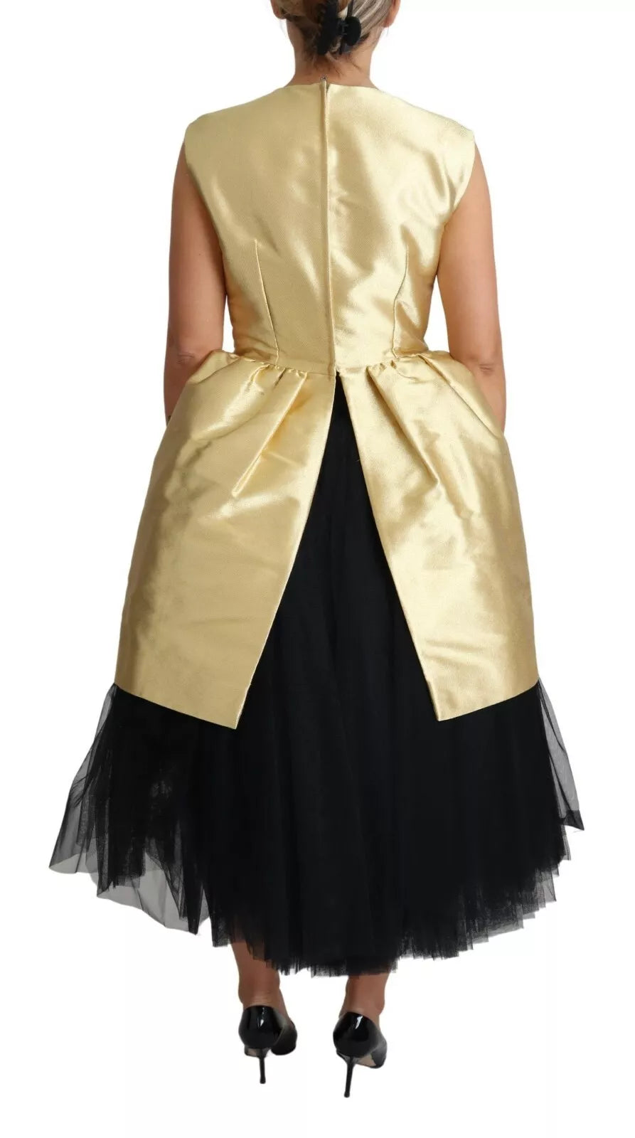 Polyester Gold Sleeveless A-line Tulle Dress