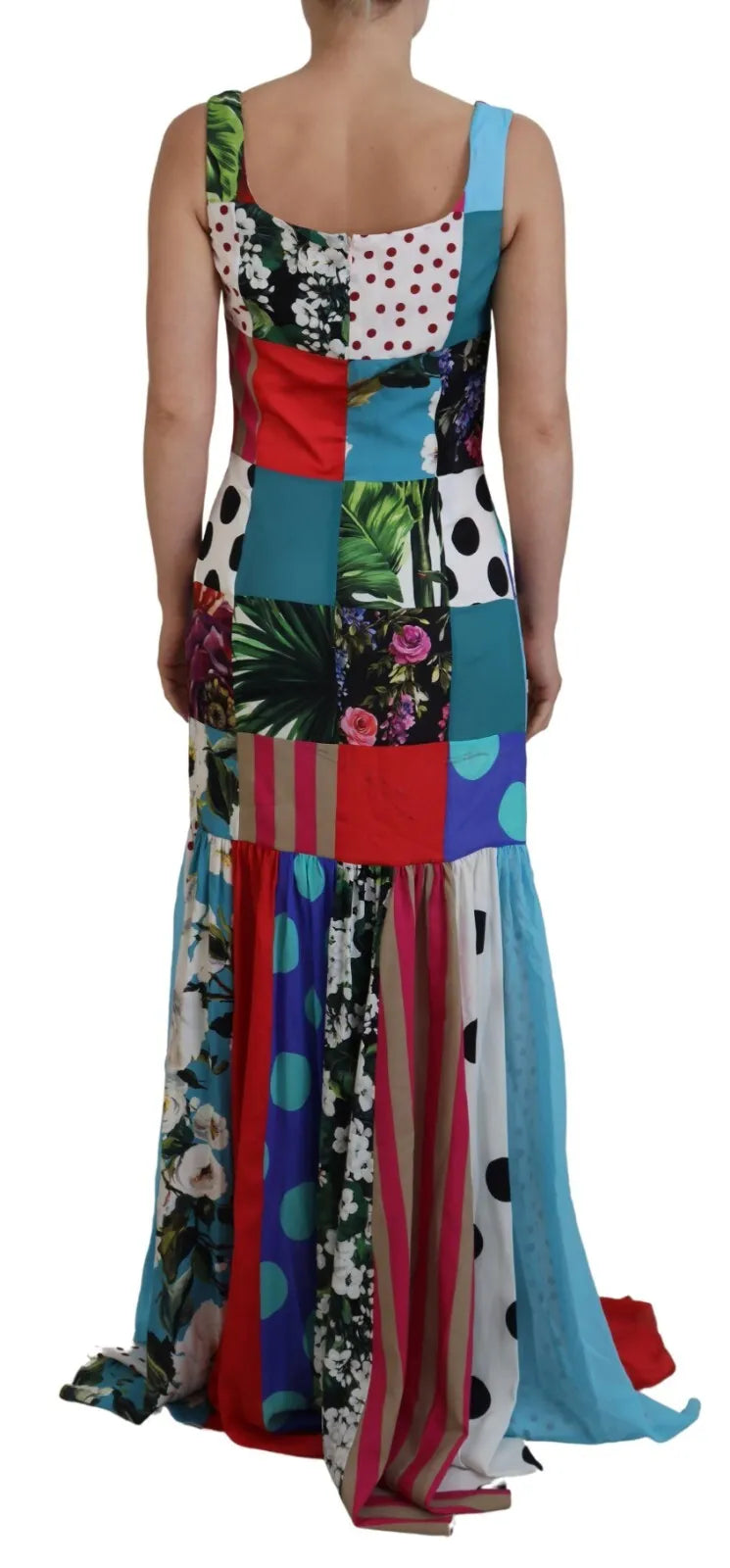 Silk Multicolor Patchwork Sheath Maxi Dress