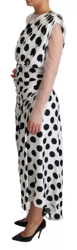 White Polka Dots Crystal One Shoulder Dress