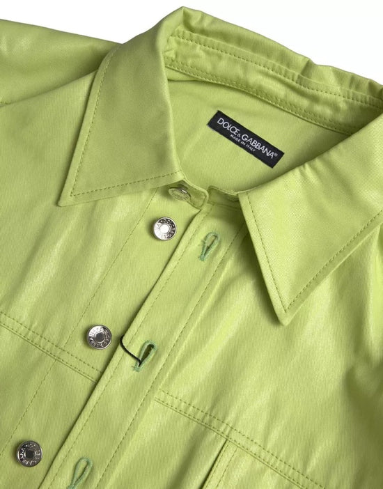 Green Cotton Collared Casual Button Down Shirt