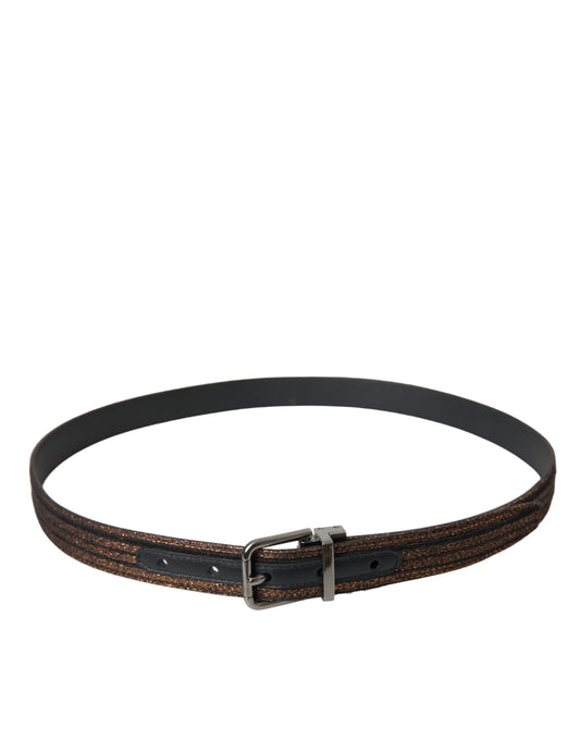 Gold Jacquard Stripes Silver Metal Buckle Belt