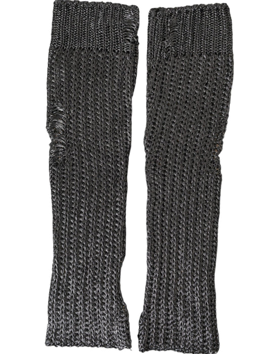 Gray Viscose Knitted Finger Less Gloves