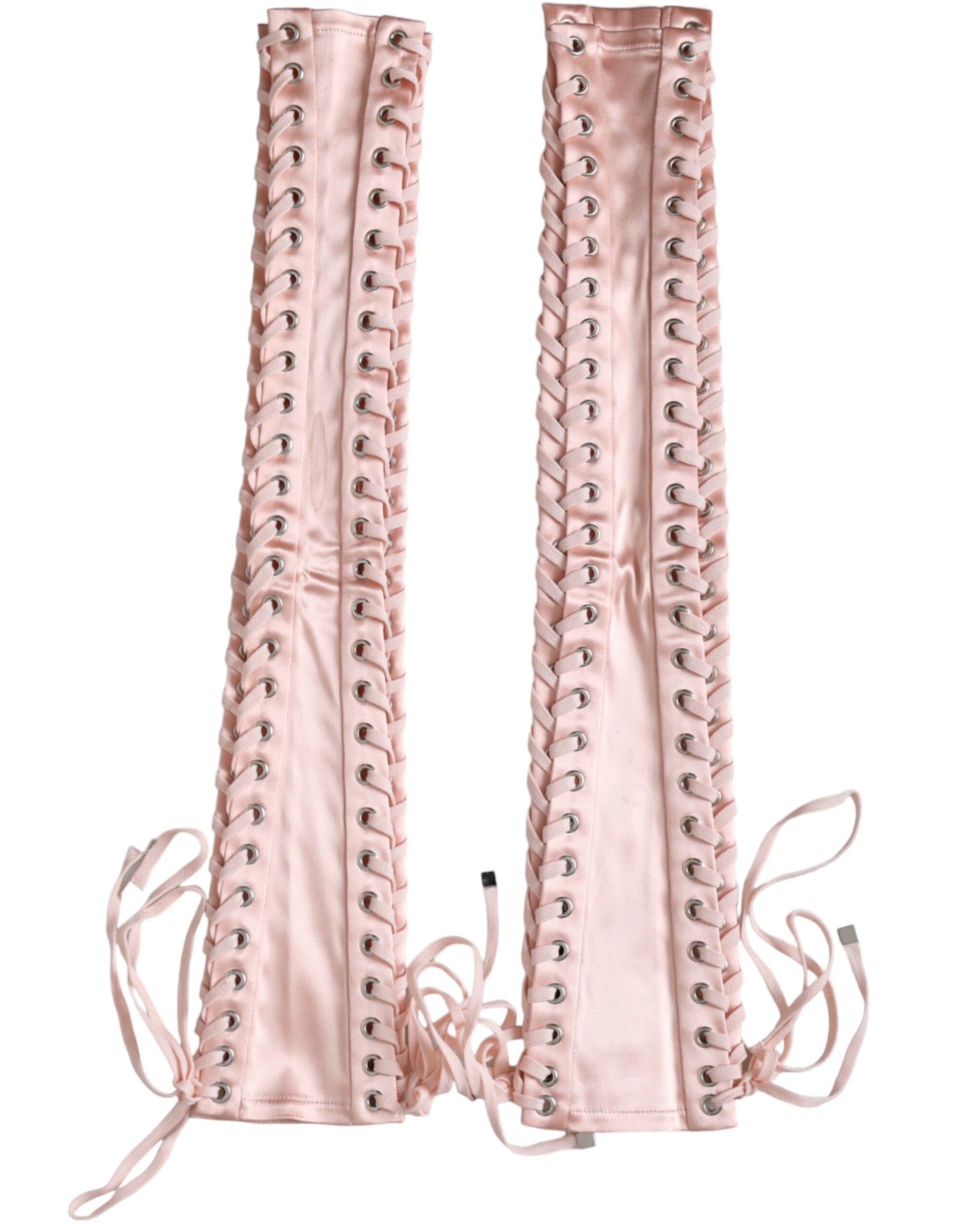 Pink Acetate Lace Up Fingerless Gloves