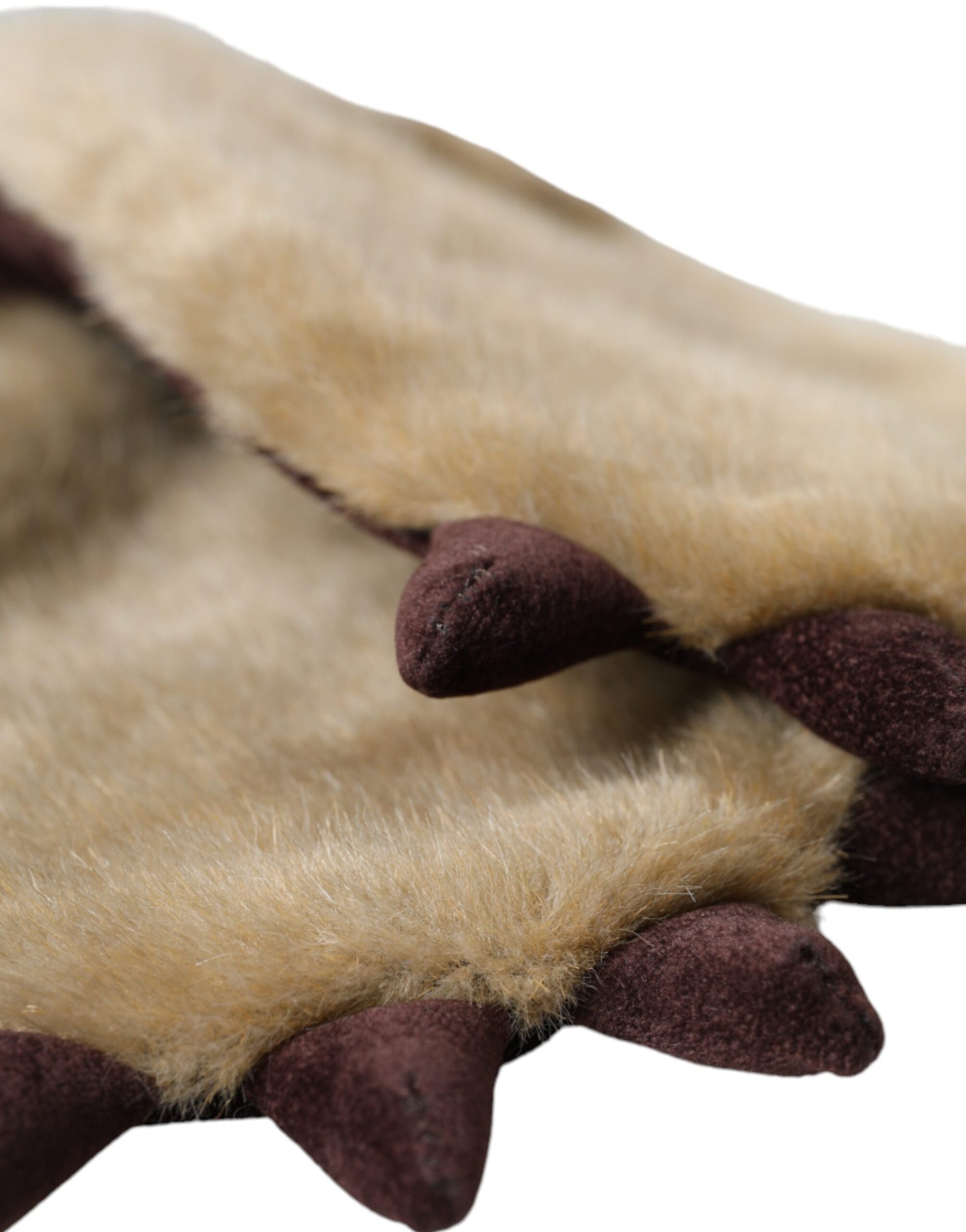 Beige Acrylic Knitted Fur Wrist Mitten Gloves