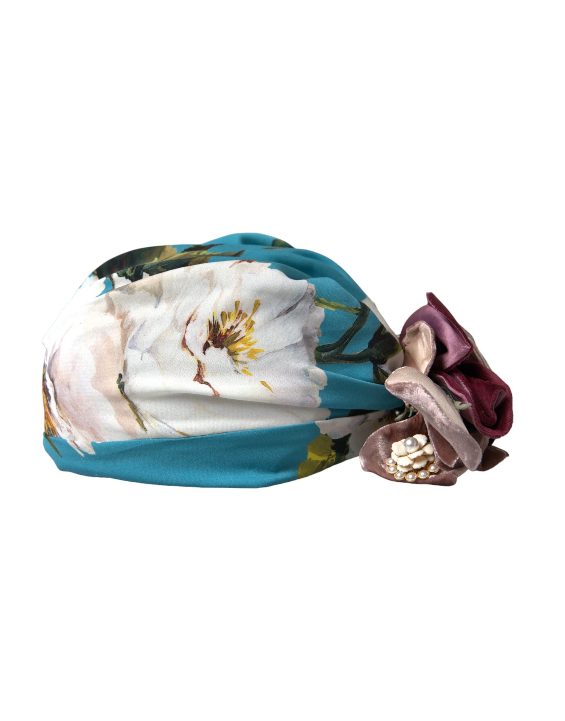 Blue Floral Motif Turban Head Hat Women