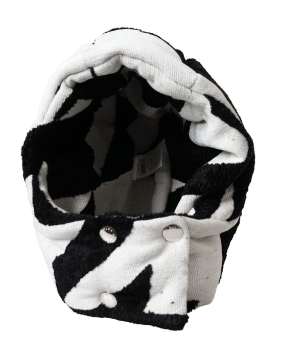 Black White Wool Whole Head Wrap Hat