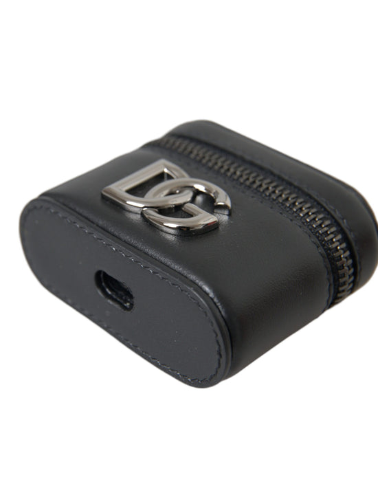 Black DG Logo Leather Silver Metal Airpods Case