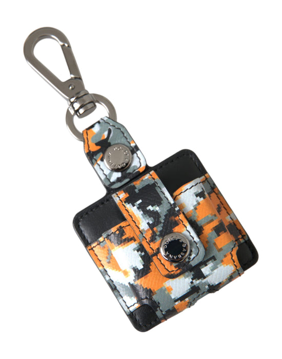 Multicolor Camouflage Print Leather Logo Metal Airpods Case