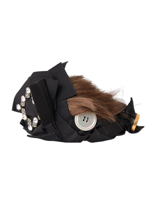 Black Crystal Button Brown Hair Women Headband Diadem