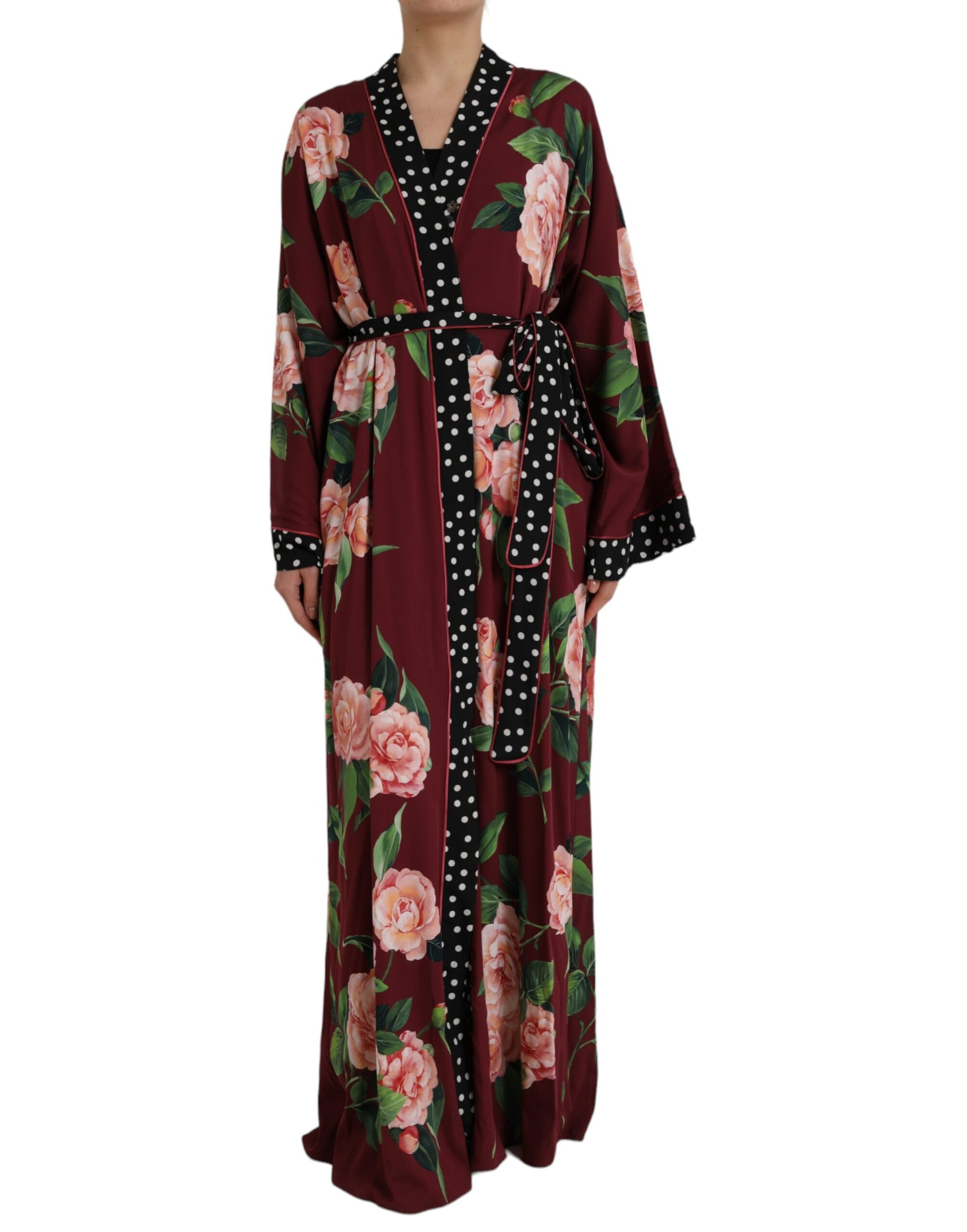 Bordeaux Floral Maxi Kaftan Crepe Robe Dress