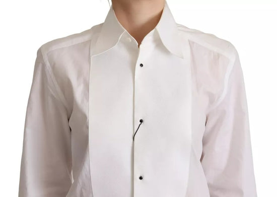 White Cotton Dress Collared Long Sleeves Shirt Top