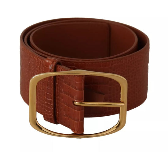 Brown Wide Waist Design Leather Gold Metal Buckle Belt