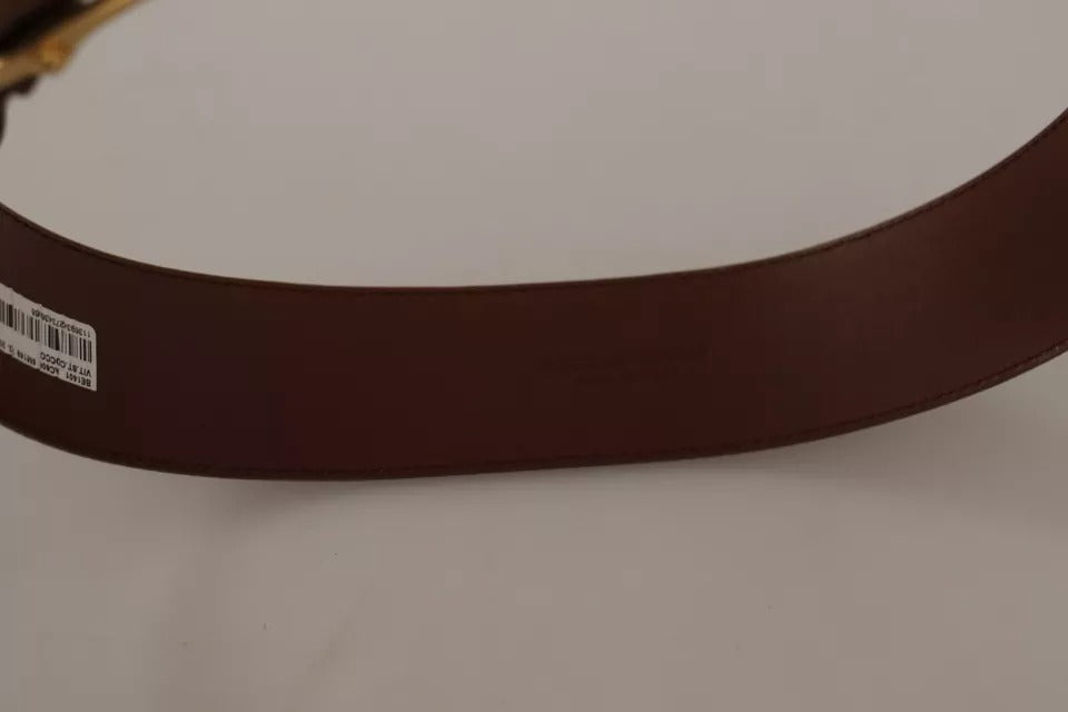 Brown Wide Waist Leather Gold Oval Metal Buckle Belt