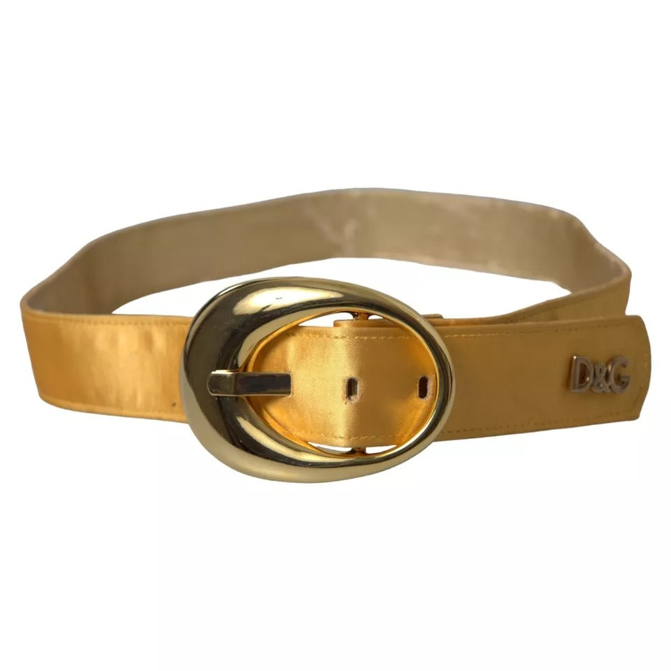 Gold Satin Leather Oval Metal Buckle Belt