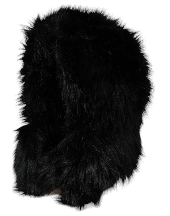 Black Faux Fur Whole Head Wrap Hat