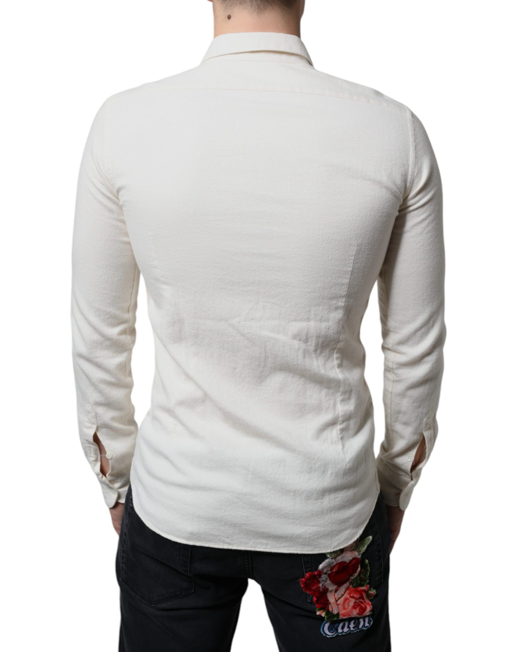 Off White Cotton Collared Men Formal Dress Shirt