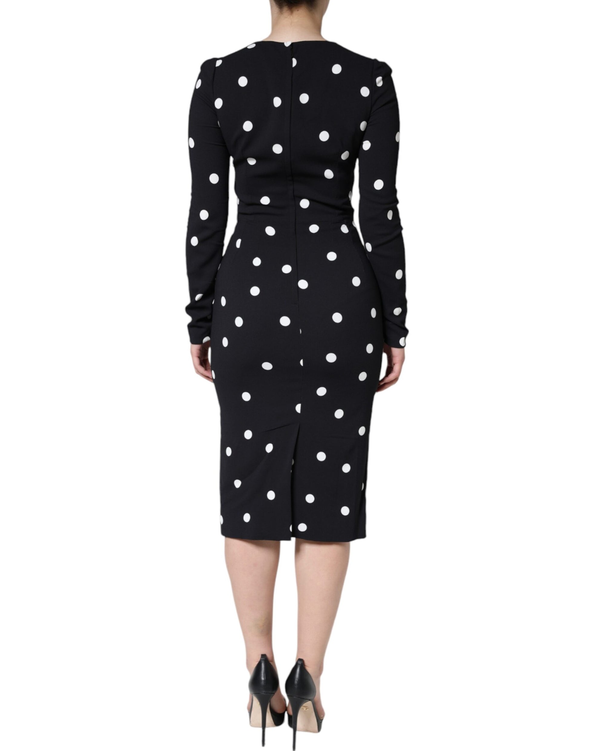 Black Viscose Polka Dots Sheath Midi Dress