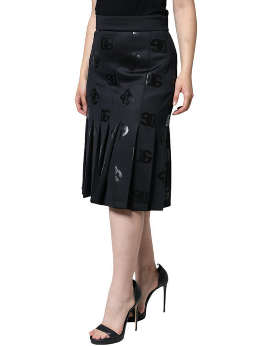 Black DG Monogram Pleated Midi Skirt