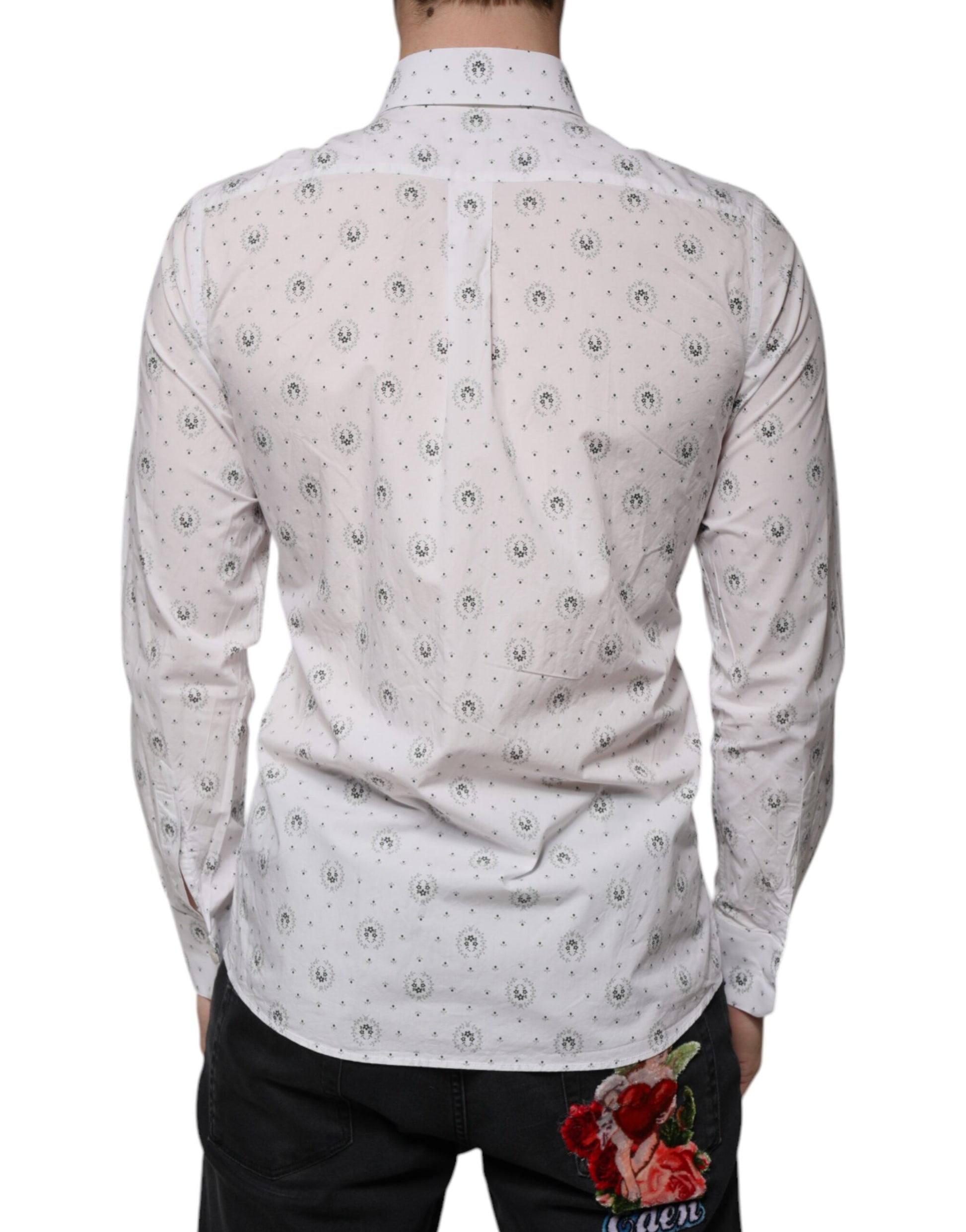 White Printed Cotton Slim Fit Men Dress Shirt