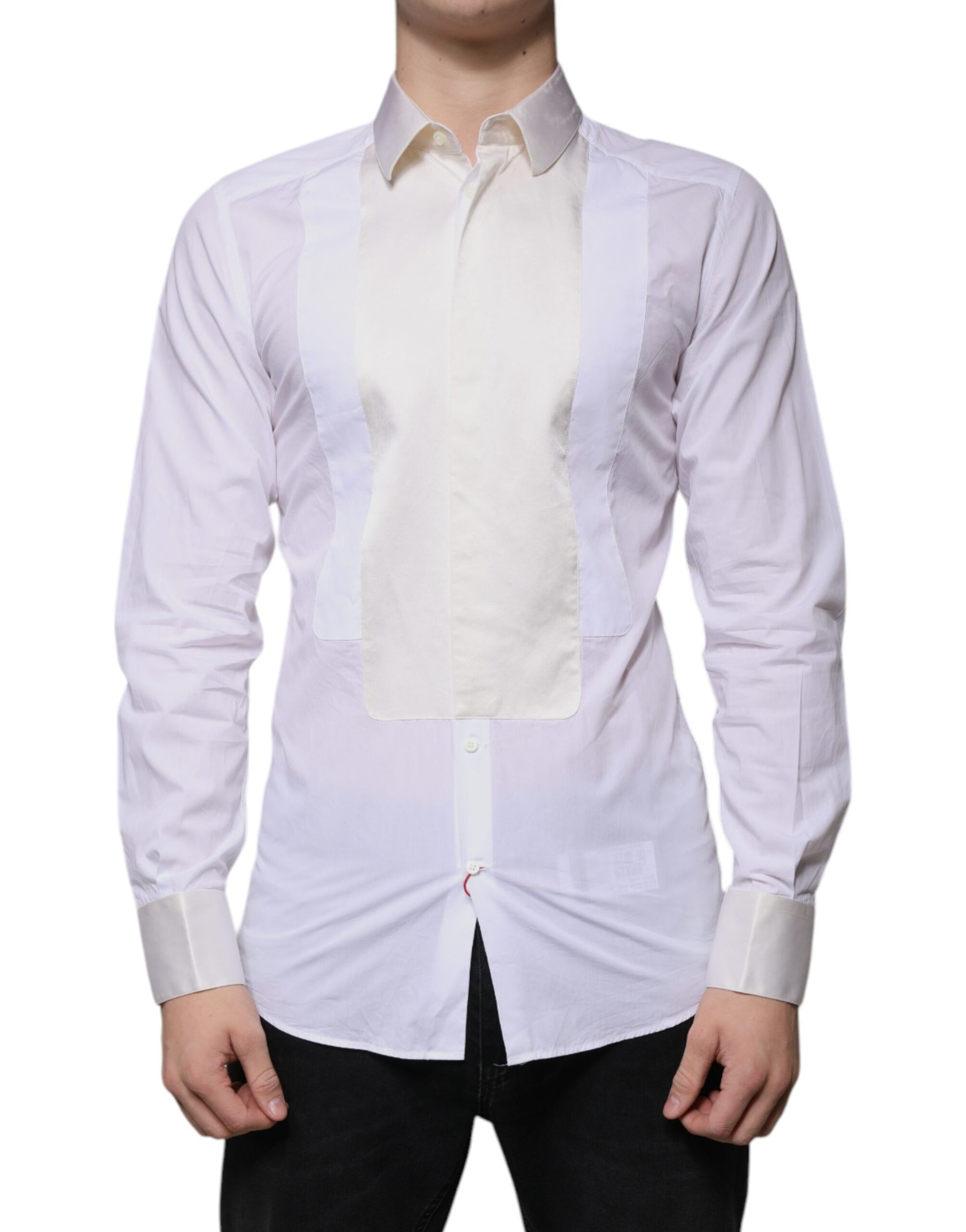 White Cotton Silk Slim Fit GOLD Dress Shirt