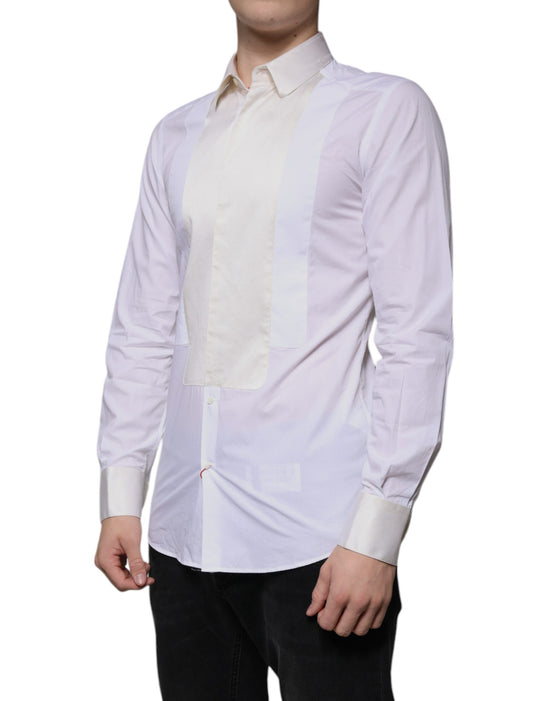 White Cotton Silk Slim Fit GOLD Dress Shirt