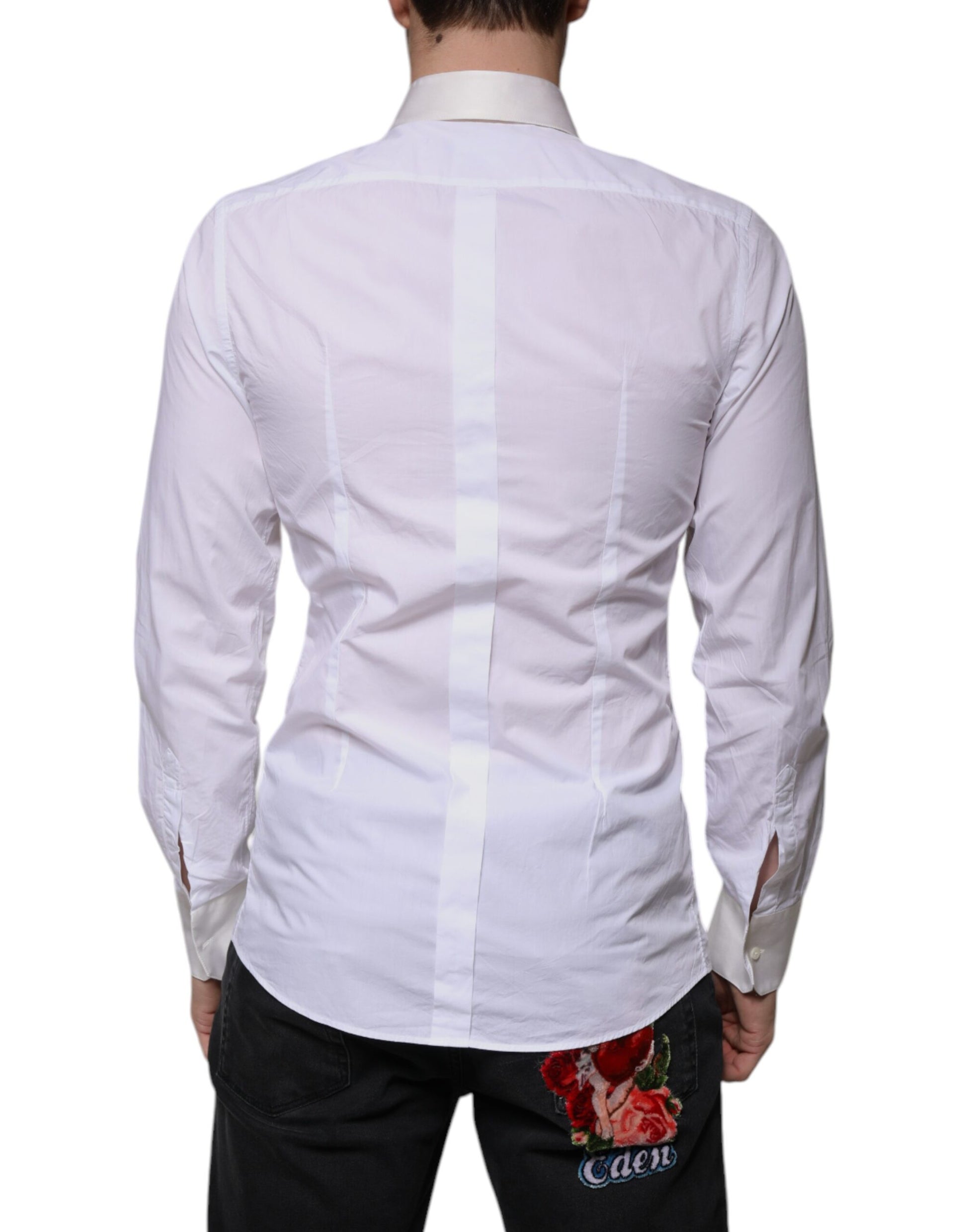 White Cotton Silk Slim Fit GOLD Dress Shirt